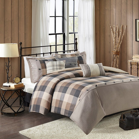 Madison Park Ridge 6 Piece Herringbone Duvet Cover Set - Neutral - King Size / Cal King Size