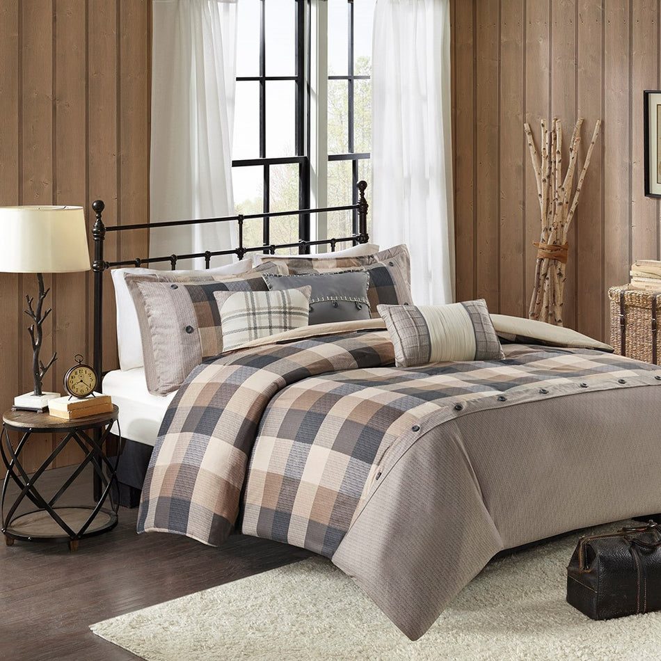 Madison Park Ridge 6 Piece Herringbone Duvet Cover Set - Neutral - Full Size / Queen Size