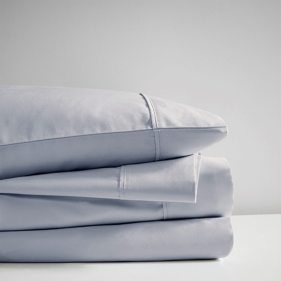 600 Thread Count Cooling Cotton Blend 4 PC Sheet Set - Blue - Queen Size