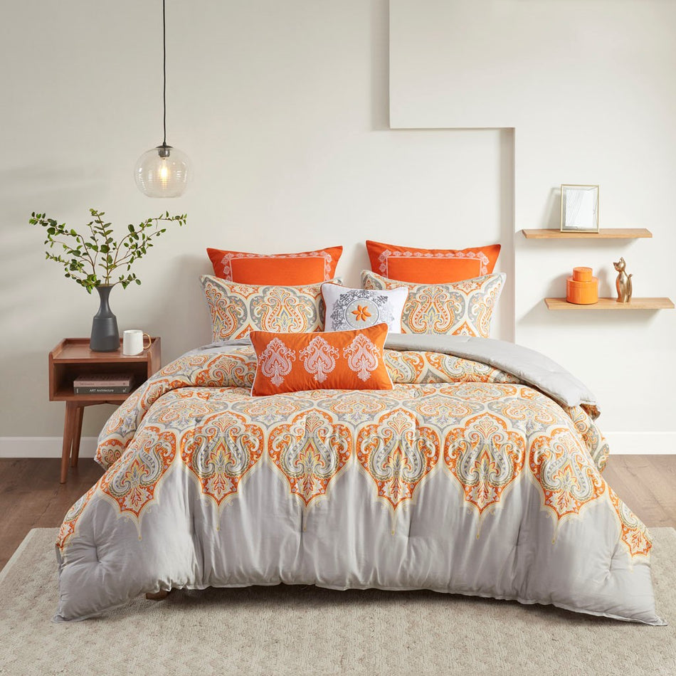 Nisha Comforter Set - Orange - Full Size / Queen Size