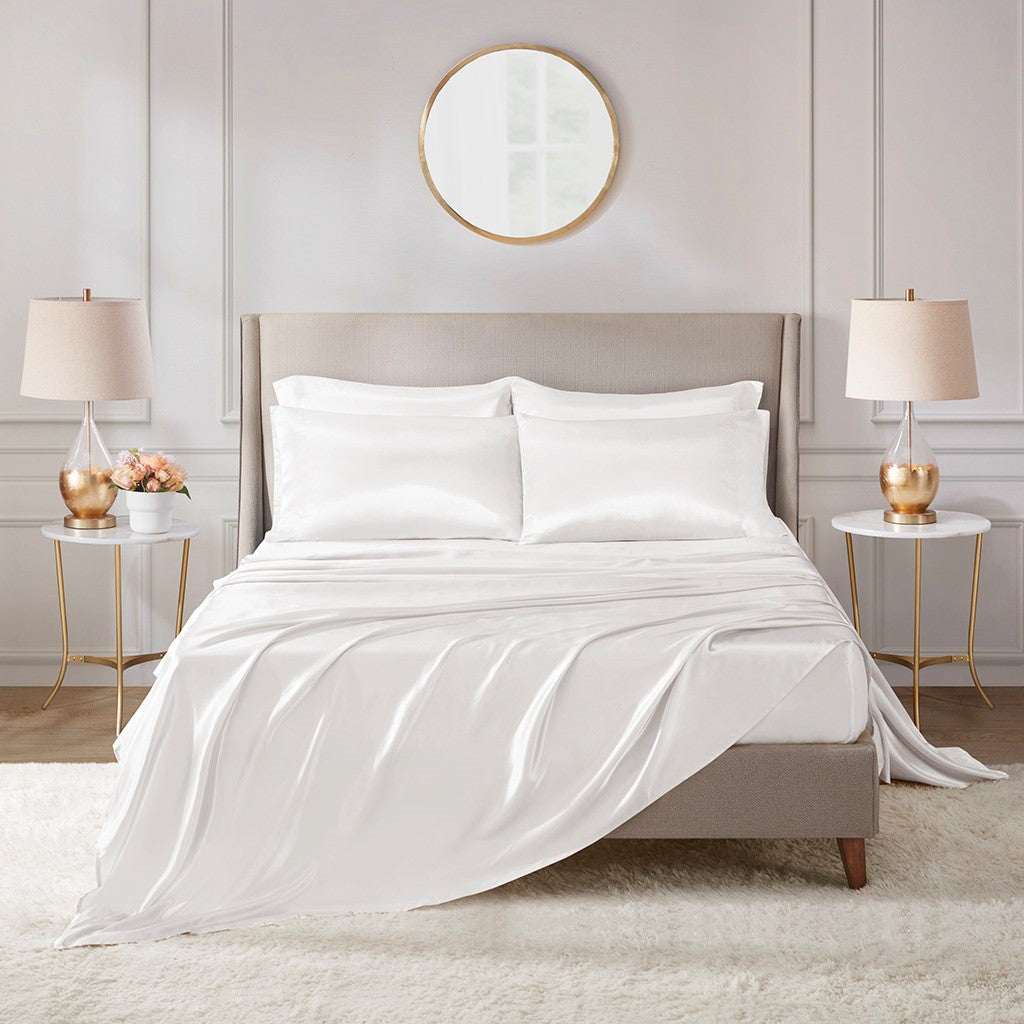 Madison Park Essentials Satin Luxury 6 PC Sheet Set - Ivory - Full Size