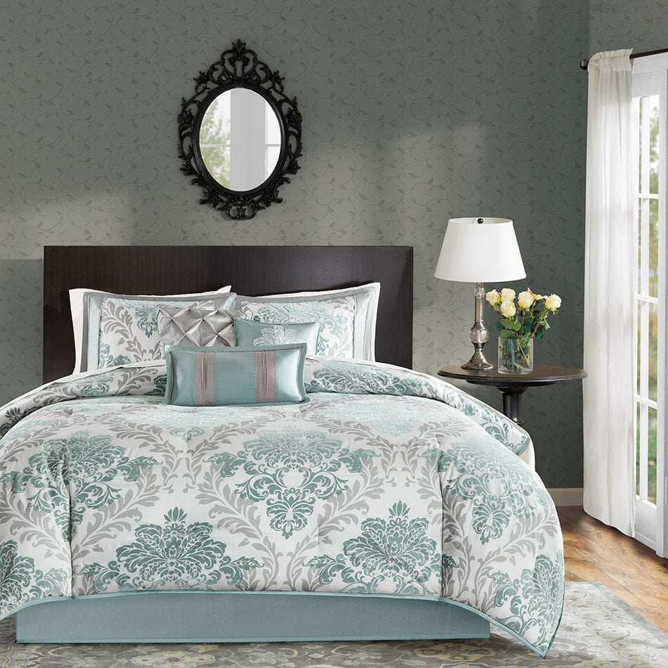 Bella 7 Piece Comforter Set - Aqua - King Size