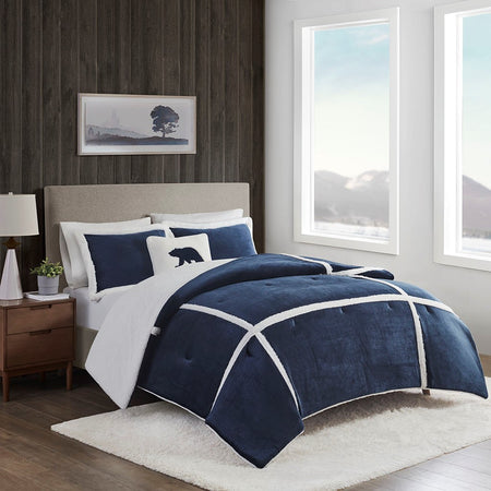 Woolrich Orlen Plush to Sherpa Comforter Set - Navy - King Size