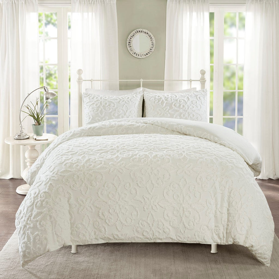 Madison Park Sabrina 3 Piece Tufted Cotton Chenille Duvet Cover Set - Off White  - Full Size / Queen Size Shop Online & Save - expresshomedirectr.com