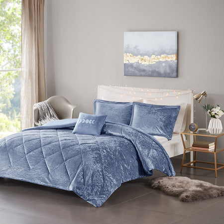 Intelligent Design Felicia Velvet Duvet Cover Set - Blue - Twin Size / Twin XL Size