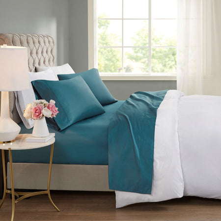 Beautyrest 600 Thread Count Cooling Cotton Blend 4 PC Sheet Set - Teal - Queen Size