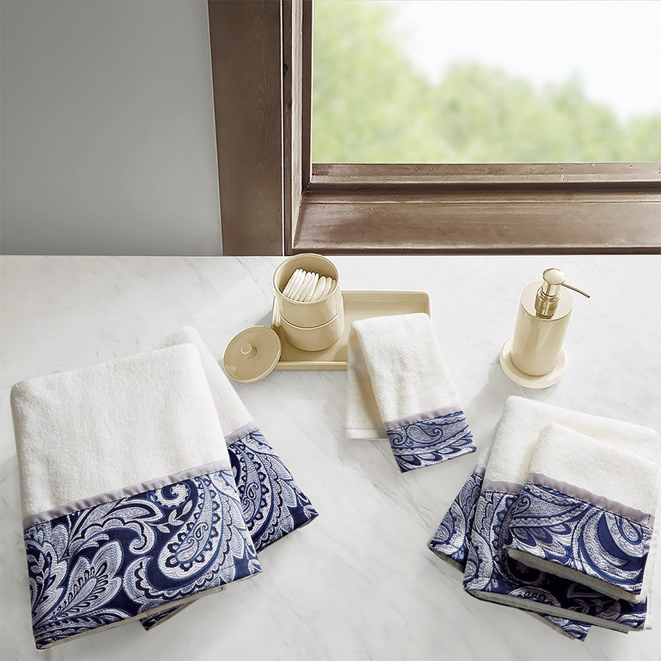 Madison Park Aubrey 6 Piece Jacquard Towel Set - Navy 