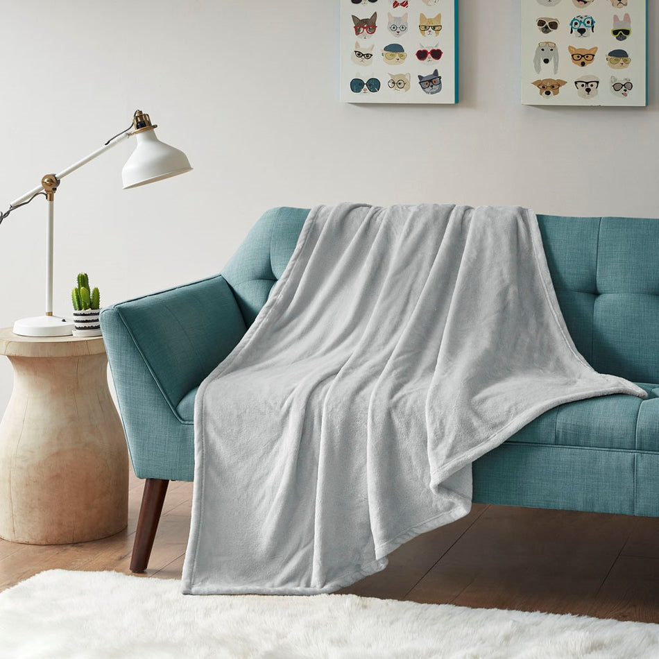 Intelligent Design Microlight Plush Oversized Throw - Grey - 60x70"