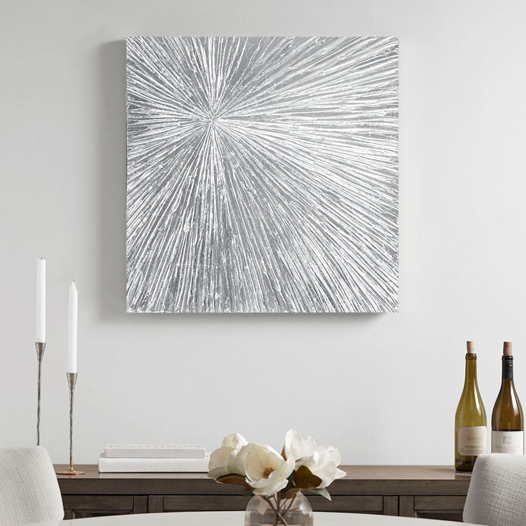 Madison Park Signature Sunburst 100% Hand Painted Dimensional Resin Wall Decor - Silver 