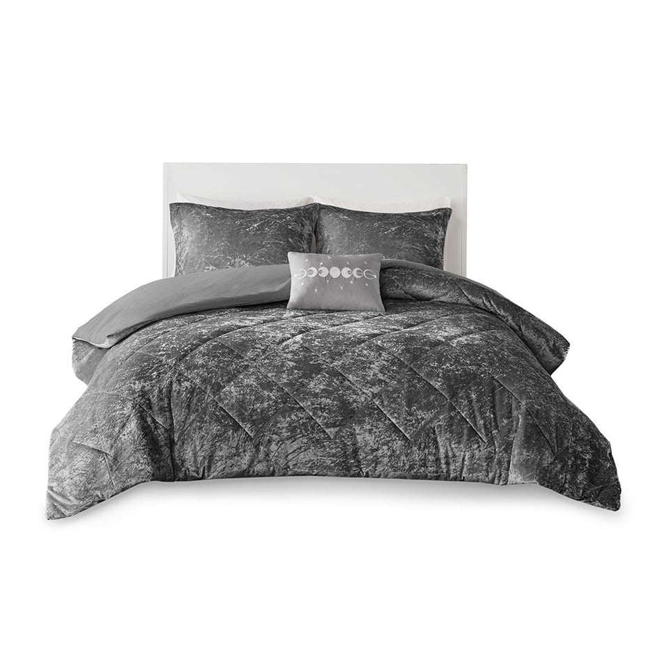 Felicia Velvet Duvet Cover Set - Grey - Twin Size / Twin XL Size