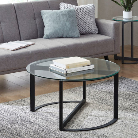 INK+IVY Evan Round Glass Coffee Table - Black 