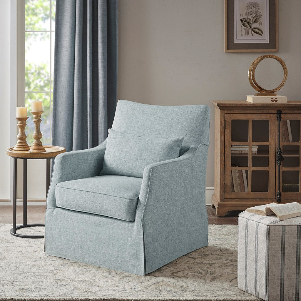 Martha Stewart London Skirted Swivel Chair - Light Blue 