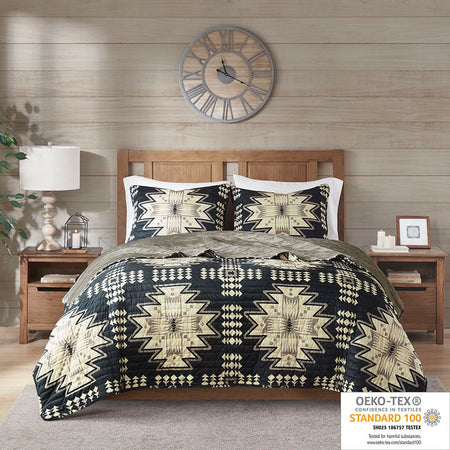 Woolrich Sierra Oversized Print Plush Coverlet Set - Tan / Black - King Size / Cal King Size