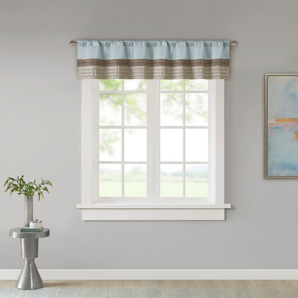 Madison Park Amherst Polyoni Pintuck Window Valance - Blue - 50x18"