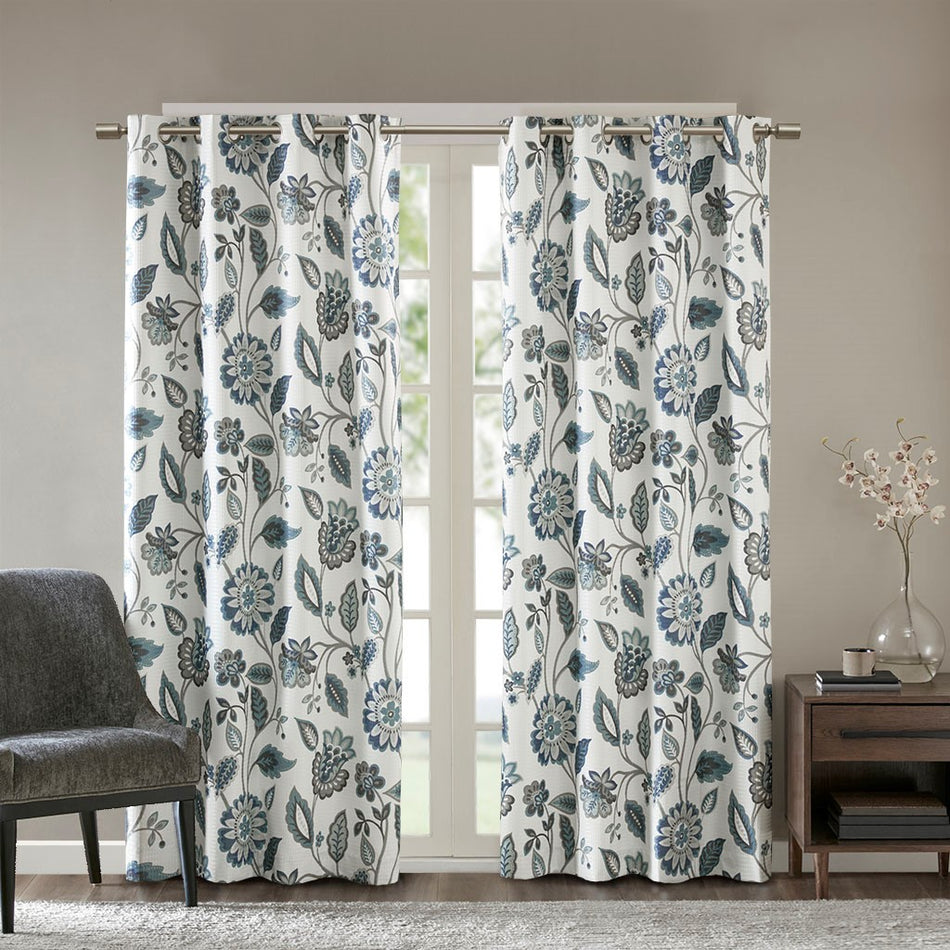 SunSmart Camille Jacquard Printed Room Darkening Panel - Aqua - 50x95"