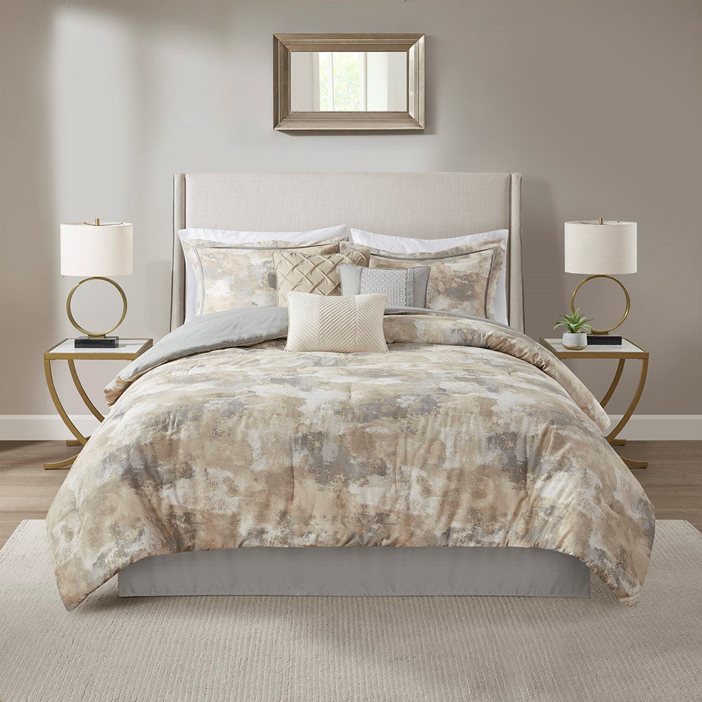 Madison Park Beacon 7 Piece Textured Cotton Blend Comforter Set - Gray  - King Size Shop Online & Save - expresshomedirectr.com