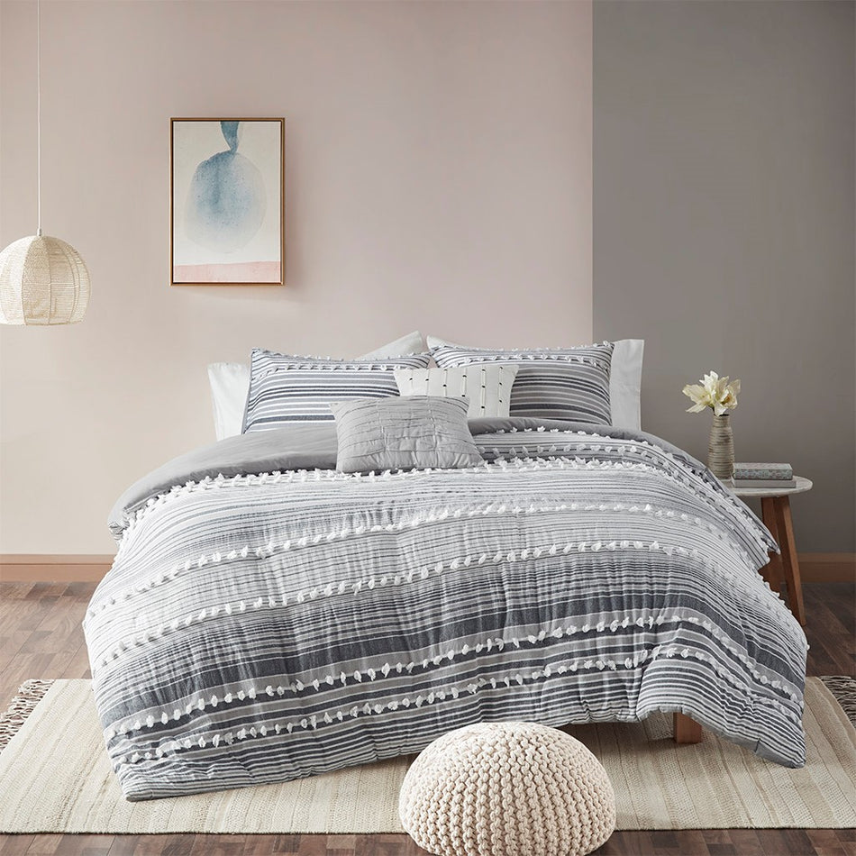 Urban Habitat Calum Cotton Duvet Cover Set - Grey  - Full Size / Queen Size Shop Online & Save - expresshomedirectr.com