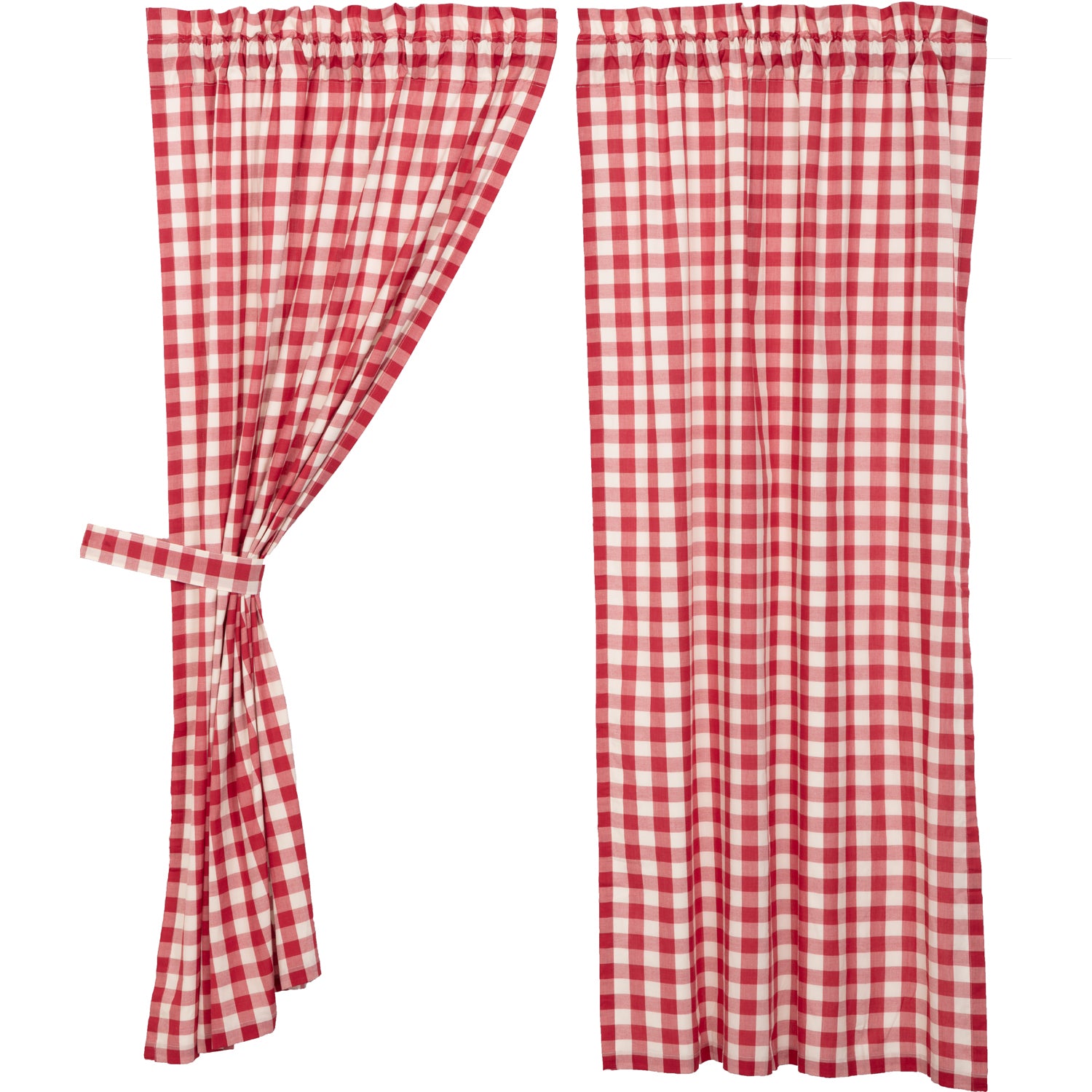 April & Olive Annie Buffalo Red Check Short Panel Set of 2 63x36 By VHC Brands