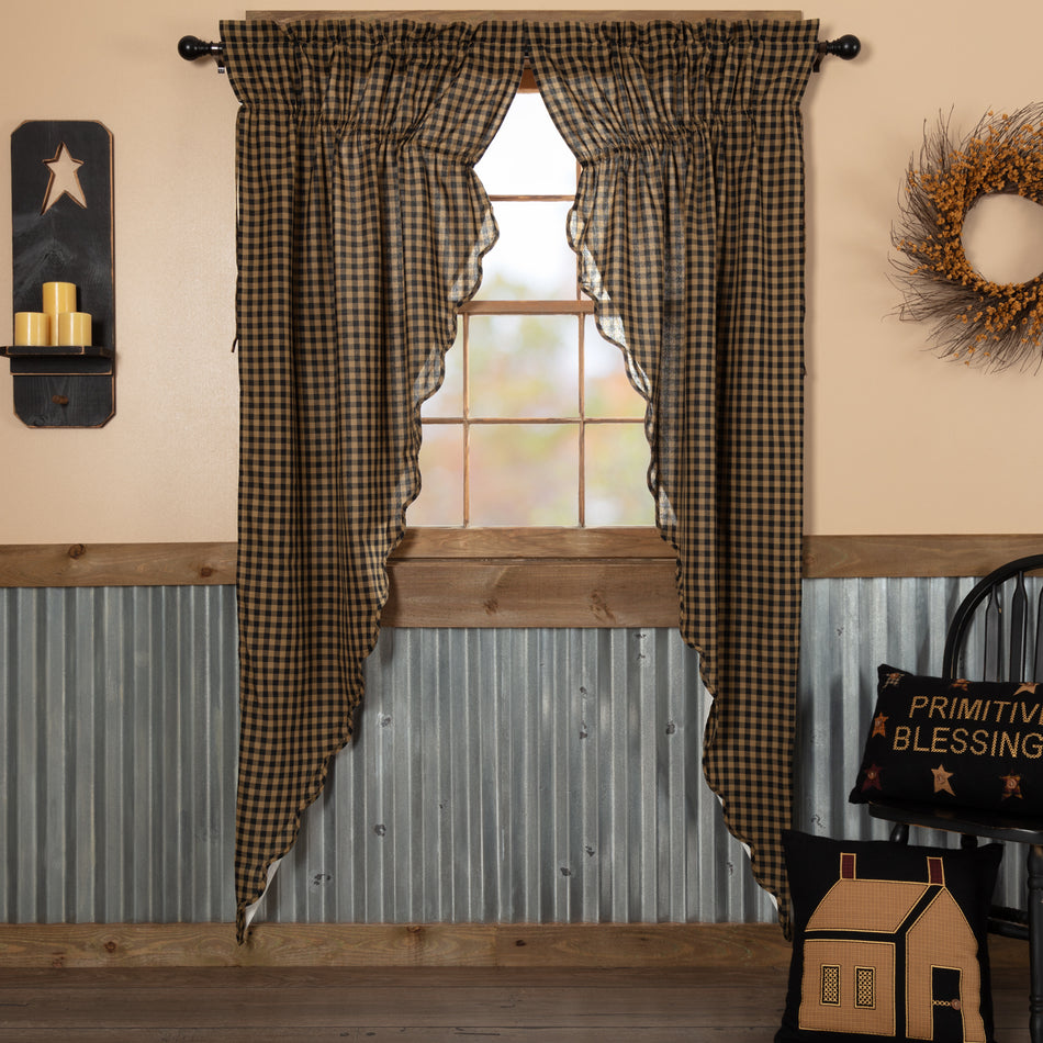 Black Check Scalloped Prairie Long Panel Set of 2 84x36x18