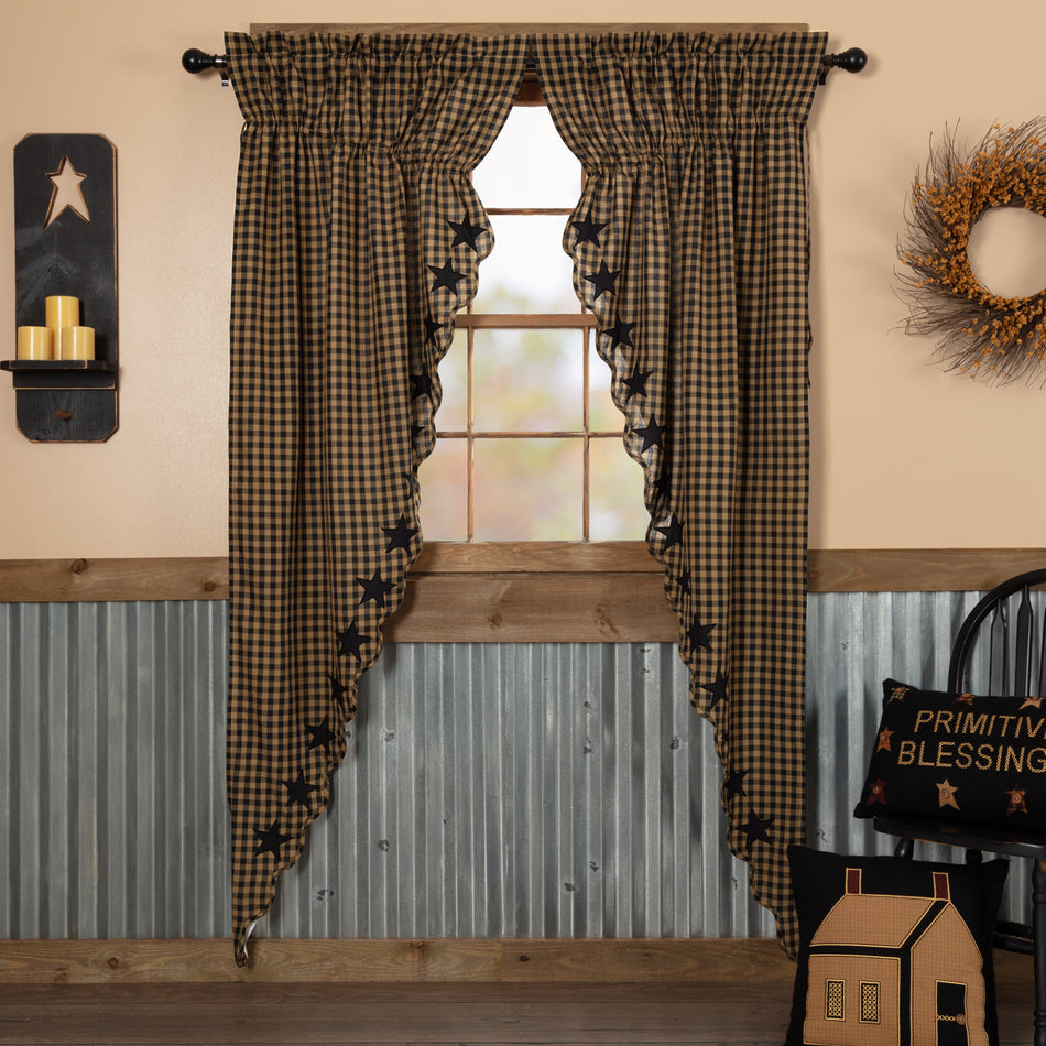 Mayflower Market Black Star Scalloped Prairie Long Panel Set of 2 84x36x18 By VHC Brands