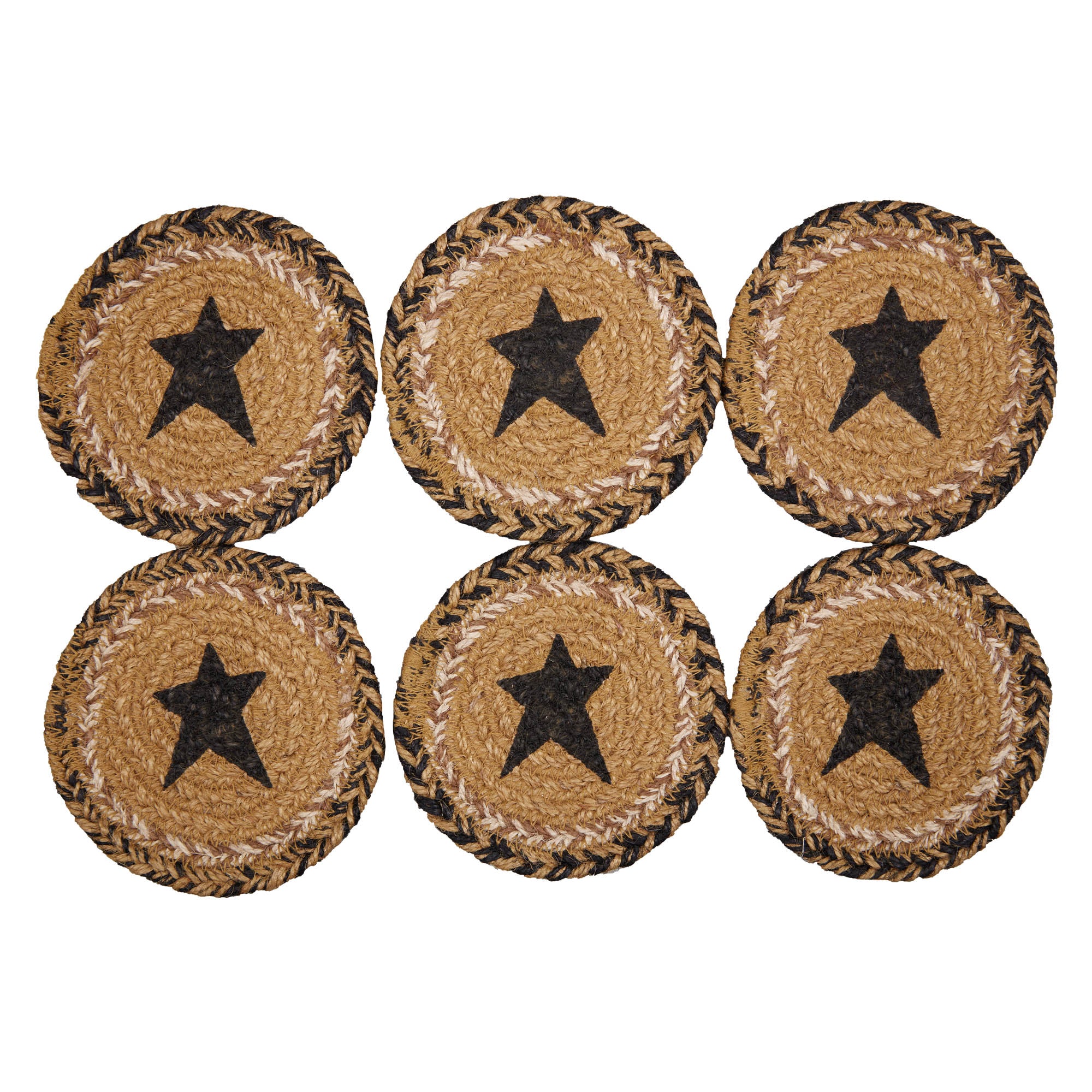 Mayflower Market Kettle Grove Jute Coaster Stencil Star Set of 6 By VHC Brands