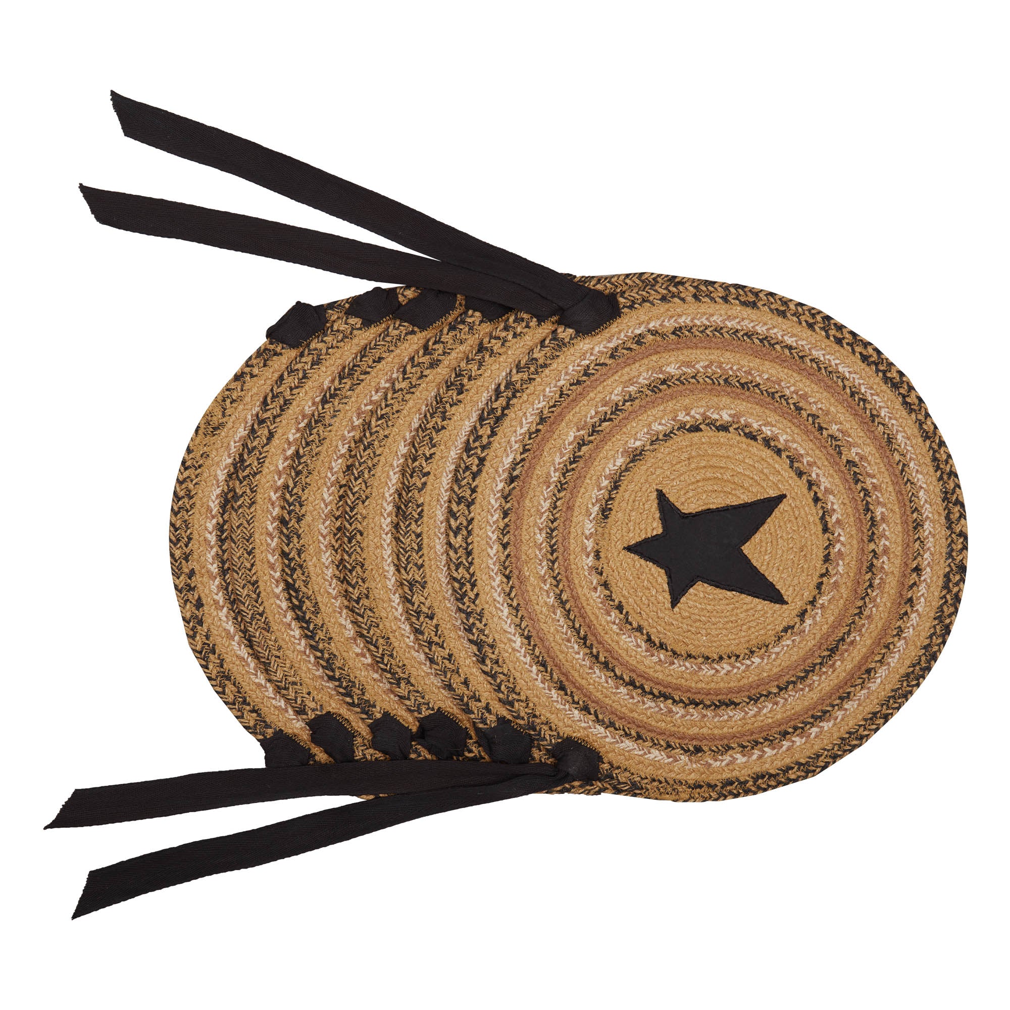 Mayflower Market Kettle Grove Jute Chair Pad Applique Star 15 inch Diameter Set of 6 By VHC Brands