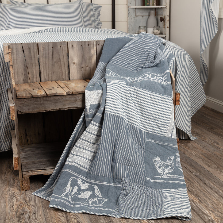 Sawyer Mill Blue Farm Animal Quilted Throw 60x50