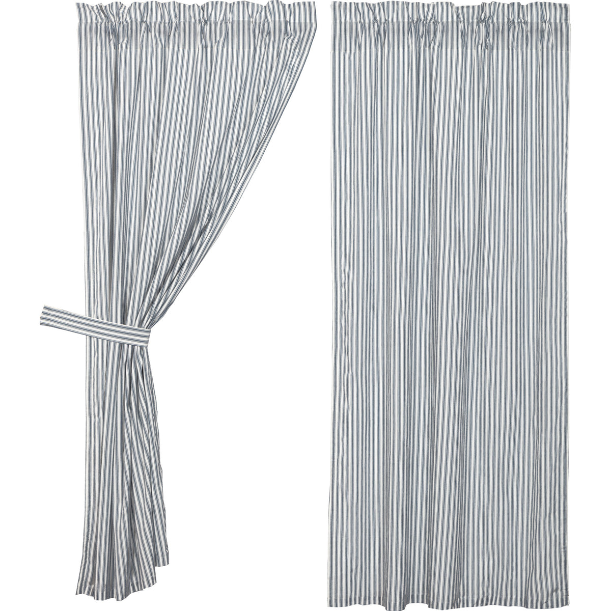 April & Olive Sawyer Mill Blue Ticking Stripe Short Panel Set of 2 63x36 By VHC Brands