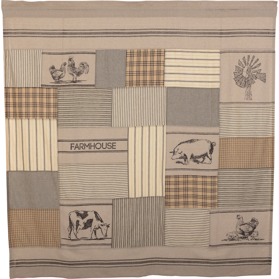 April & Olive Sawyer Mill Charcoal Stenciled Patchwork Shower Curtain 72x72 By VHC Brands