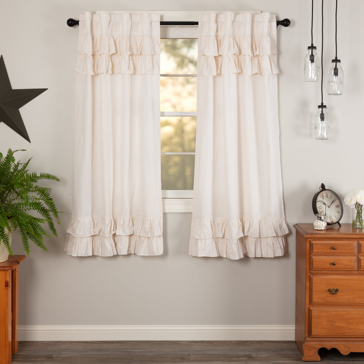 April & Olive Simple Life Flax Antique White Ruffled Short Panel Set of 2 63x36 By VHC Brands