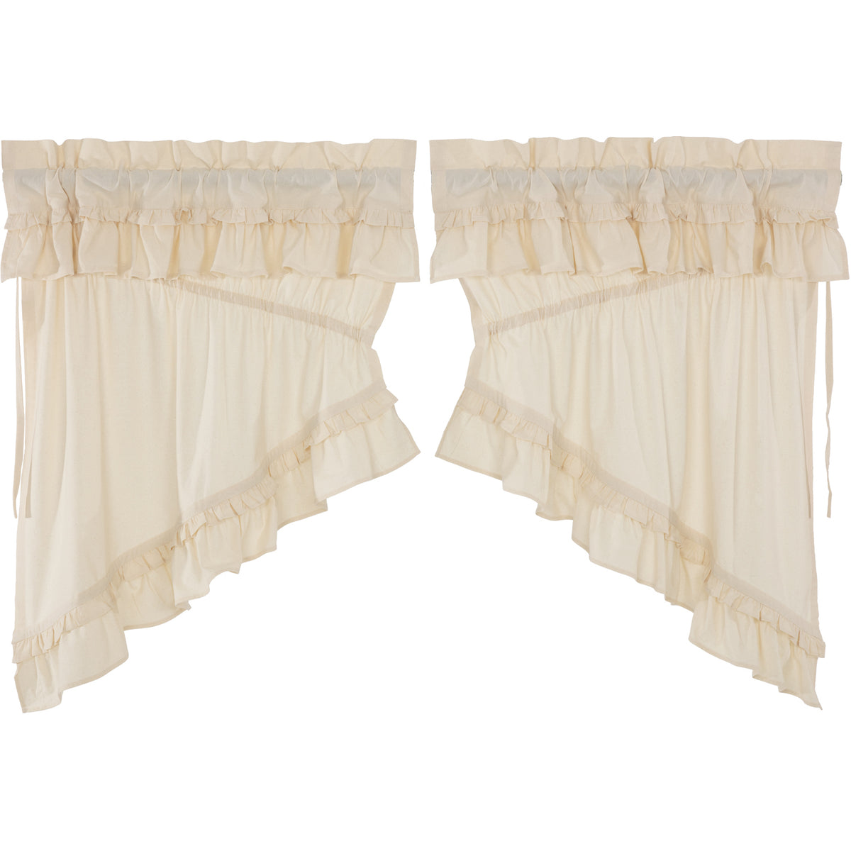 April & Olive Muslin Ruffled Unbleached Natural Prairie Swag Set of 2 36x36x18 By VHC Brands