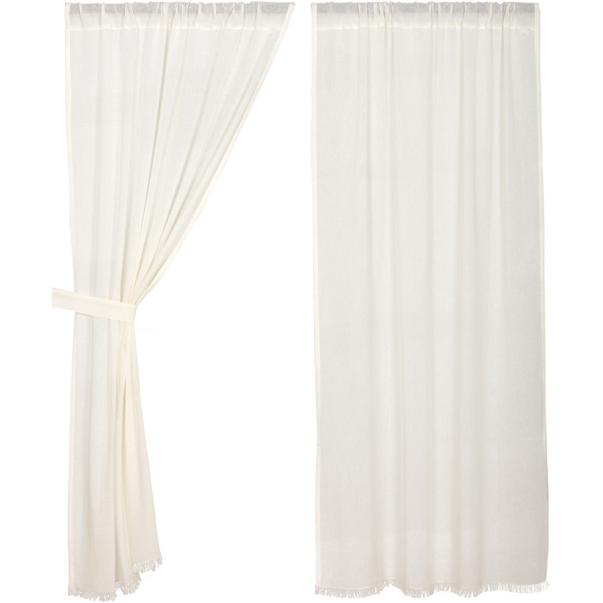 April & Olive Tobacco Cloth Antique White Short Panel Fringed Set of 2 63x36 By VHC Brands