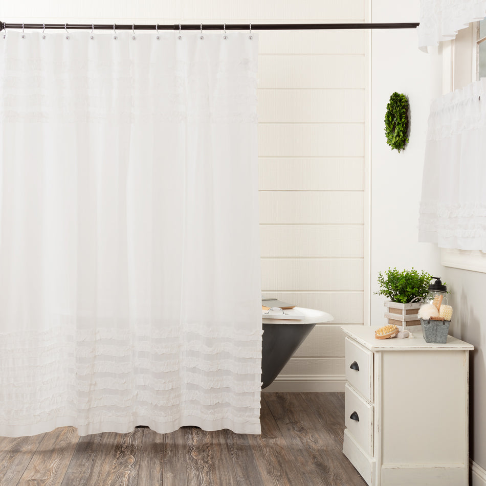 White Ruffled Sheer Petticoat Shower Curtain 72x72