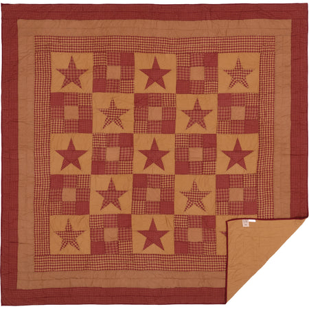 Mayflower Market Ninepatch Star Queen Quilt Set; 1-Quilt 90Wx90L w/2 Shams 21x27 By VHC Brands