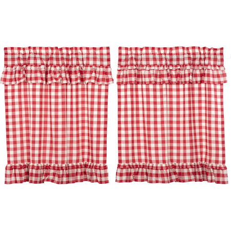 April & Olive Annie Buffalo Red Check Ruffled Tier Set of 2 L36xW36 By VHC Brands