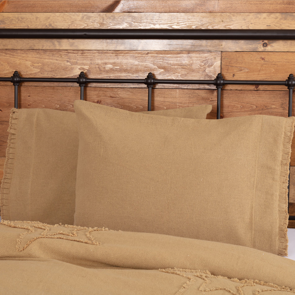 Burlap Natural Standard Pillow Case w/ Fringed Ruffle Set of 2 21x30