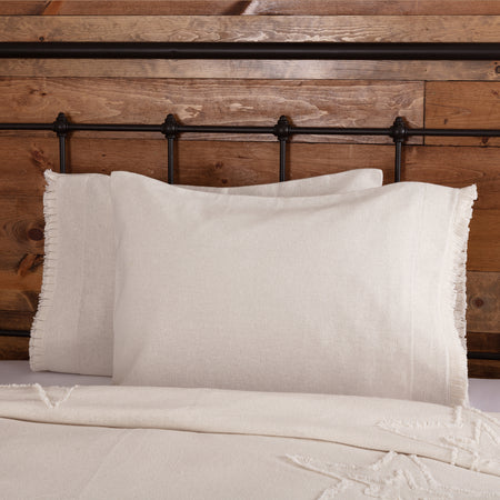 April & Olive Burlap Antique White Standard Pillow Case w/ Fringed Ruffle Set of 2 21x30 By VHC Brands