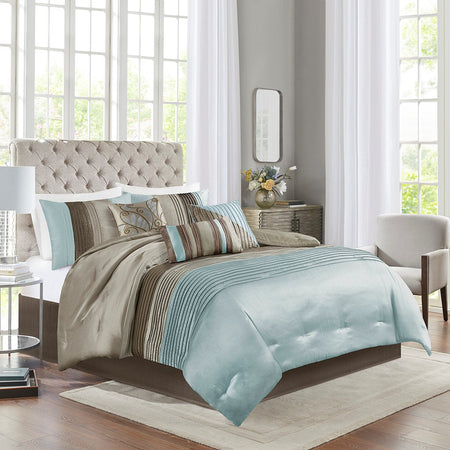 Madison Park Amherst 7 Piece Comforter Set - Blue - Queen Size