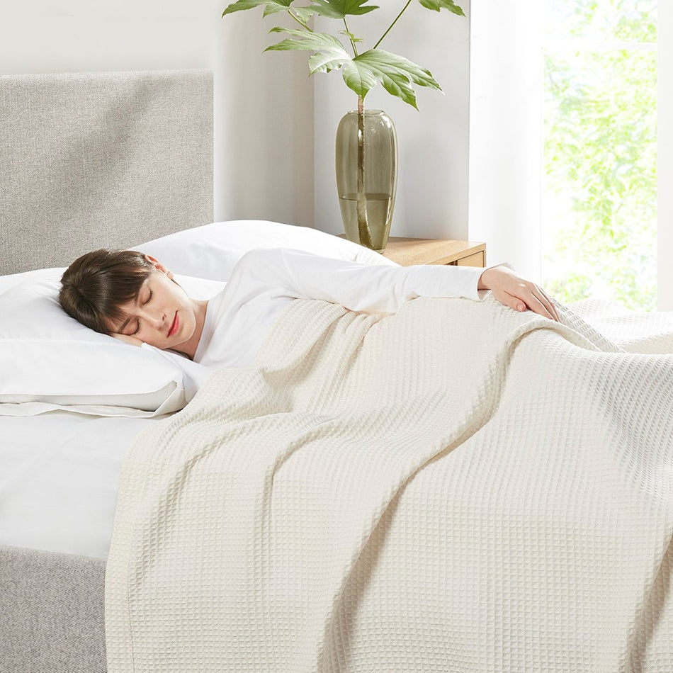 Waffle Weave Cotton Blanket - Ivory - King Size