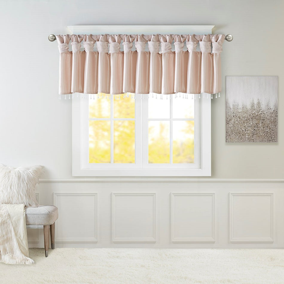 Madison Park Emilia Lightweight Faux Silk Valance With Beads - Blush - 50x26"