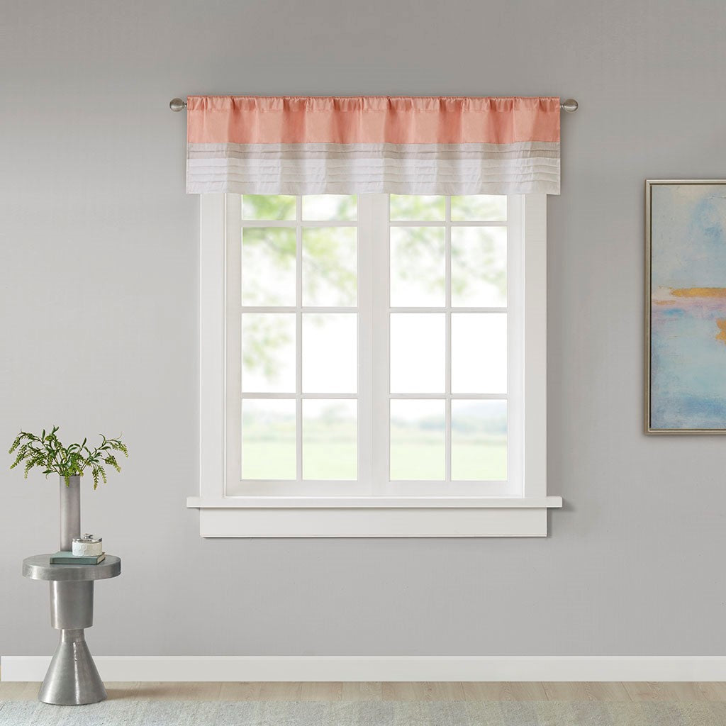 Madison Park Amherst Polyoni Pintuck Valance - Coral - 50x18"