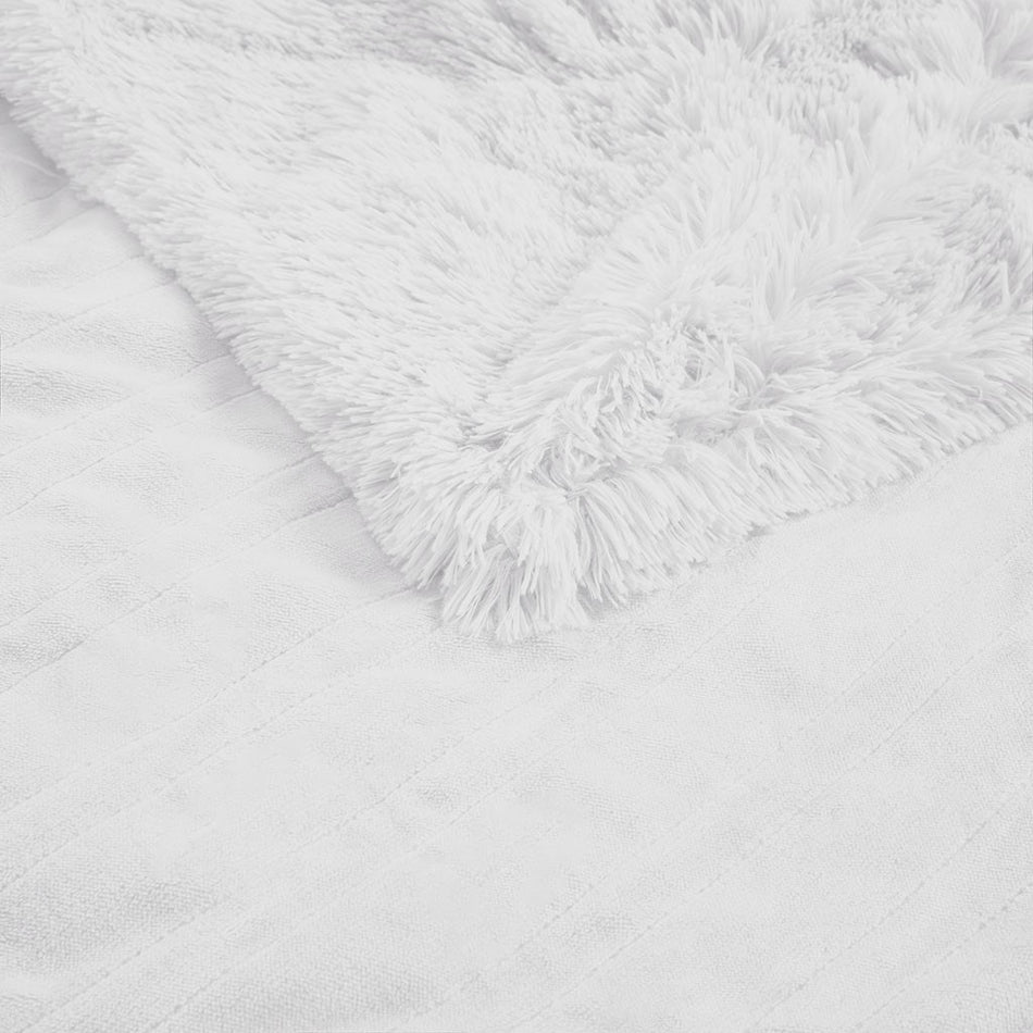 Malea Heated Shaggy Faux Fur Heated Throw - White - 50x60"