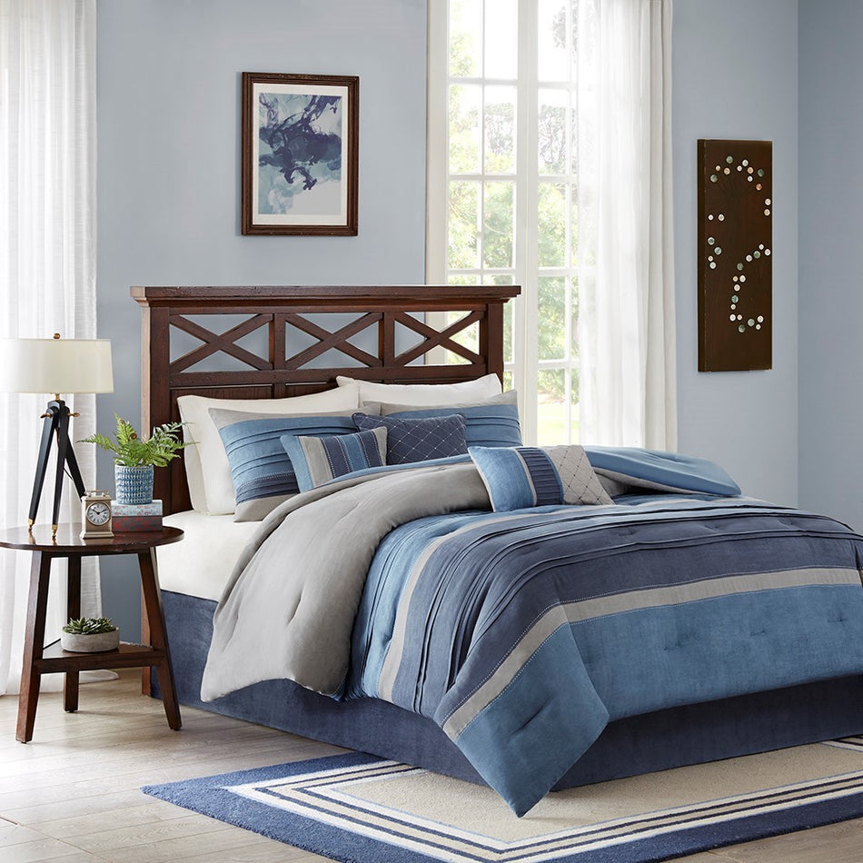 Madison Park Collins 7 Piece Comforter Set - Navy - Cal King Size