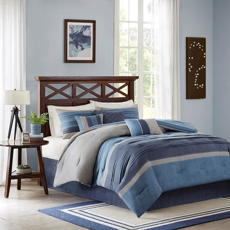 Madison Park Collins 7 Piece Comforter Set - Navy - King Size