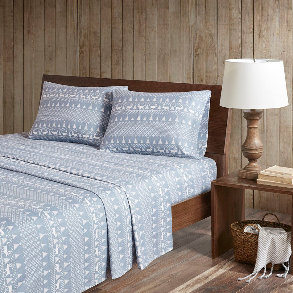 Woolrich Cotton Flannel Sheet Set - Blue Winter Frost  - Queen Size Shop Online & Save - expresshomedirectr.com