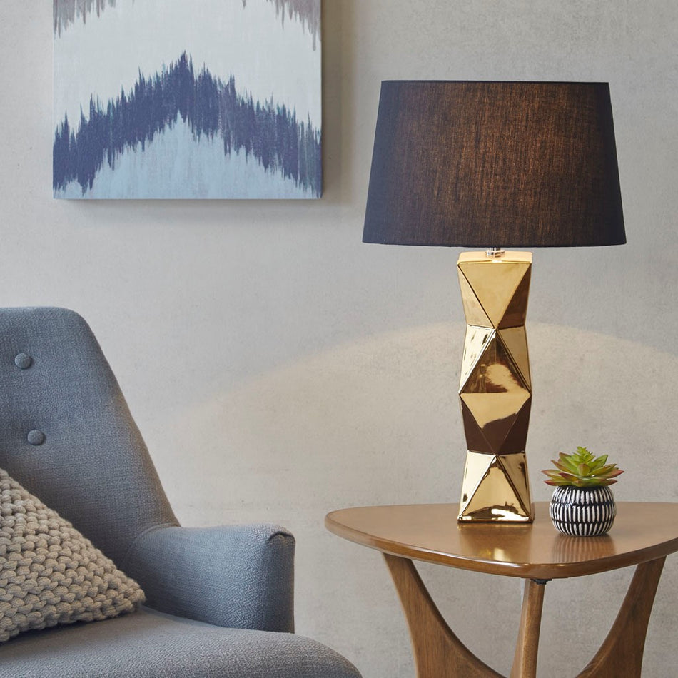 Kenlyn Geometric Ceramic Table Lamp - Gold