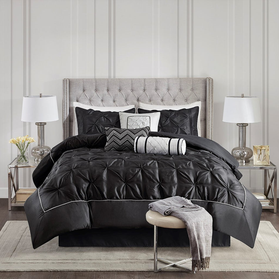 Laurel 7 Piece Tufted Comforter Set - Black - Queen Size