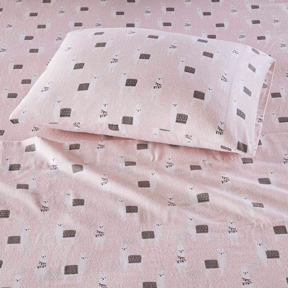 Cozy Soft Cotton Flannel Printed Sheet Set - Pink Llamas - Full Size