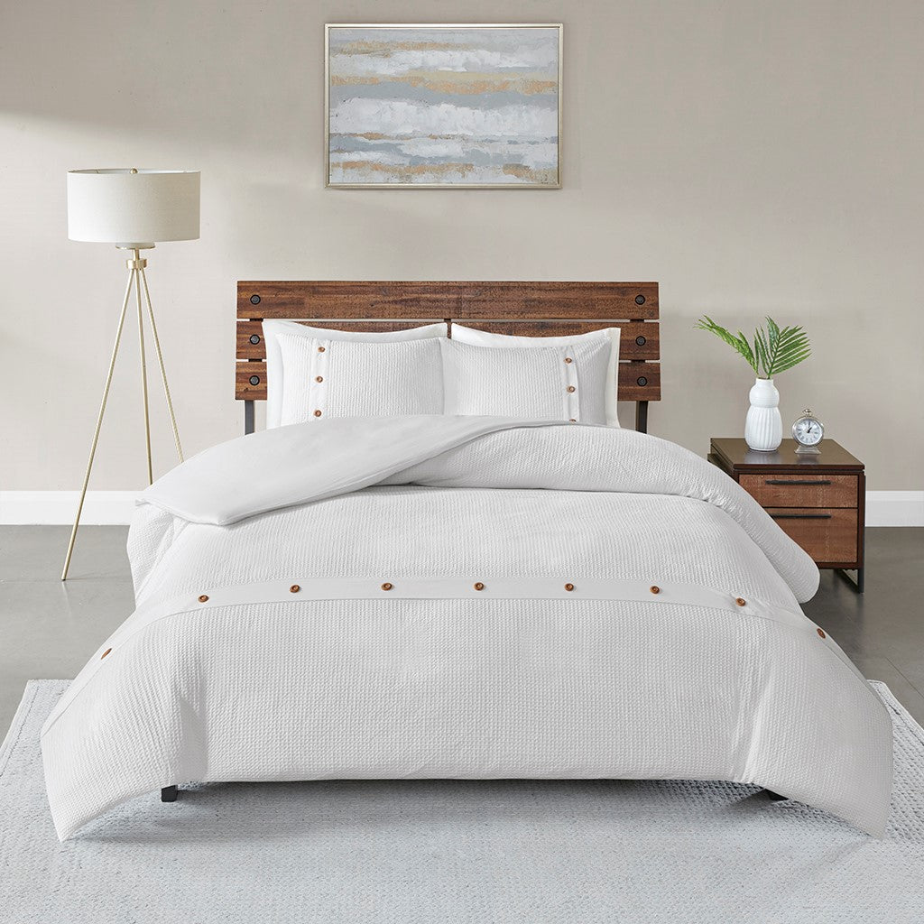 Madison Park Finley 3 Piece Cotton Waffle Weave Duvet Cover Set - White  - Full Size / Queen Size Shop Online & Save - expresshomedirectr.com