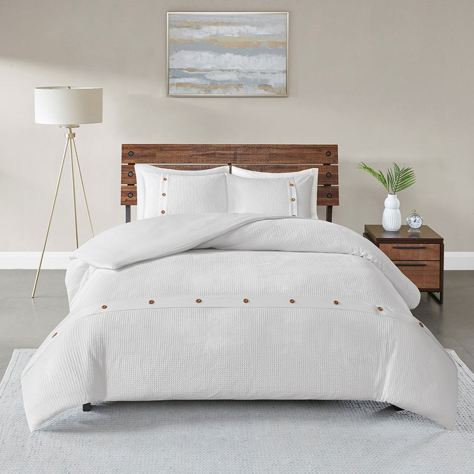 Madison Park Finley 3 Piece Cotton Waffle Weave Duvet Cover Set - White  - King Size / Cal King Size Shop Online & Save - expresshomedirectr.com